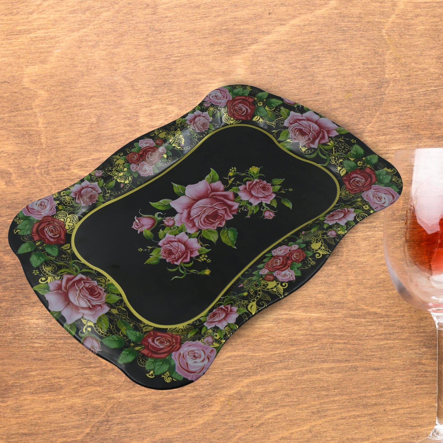 5537 Stainless Steel Serving Tray With Flower Printed Rectangle Premium Dining Table Plate (18 x 8.5 Inch / 1 Pc) 5537 Stainless Steel Serving Tray With Flower Printed Rectangle Premium Dining Table Plate (18 x 8.5 Inch / 1 Pc)
